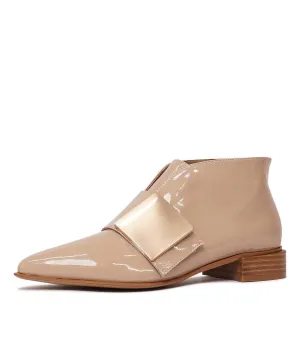 Essy Camel Patent Leather Ankle Boots