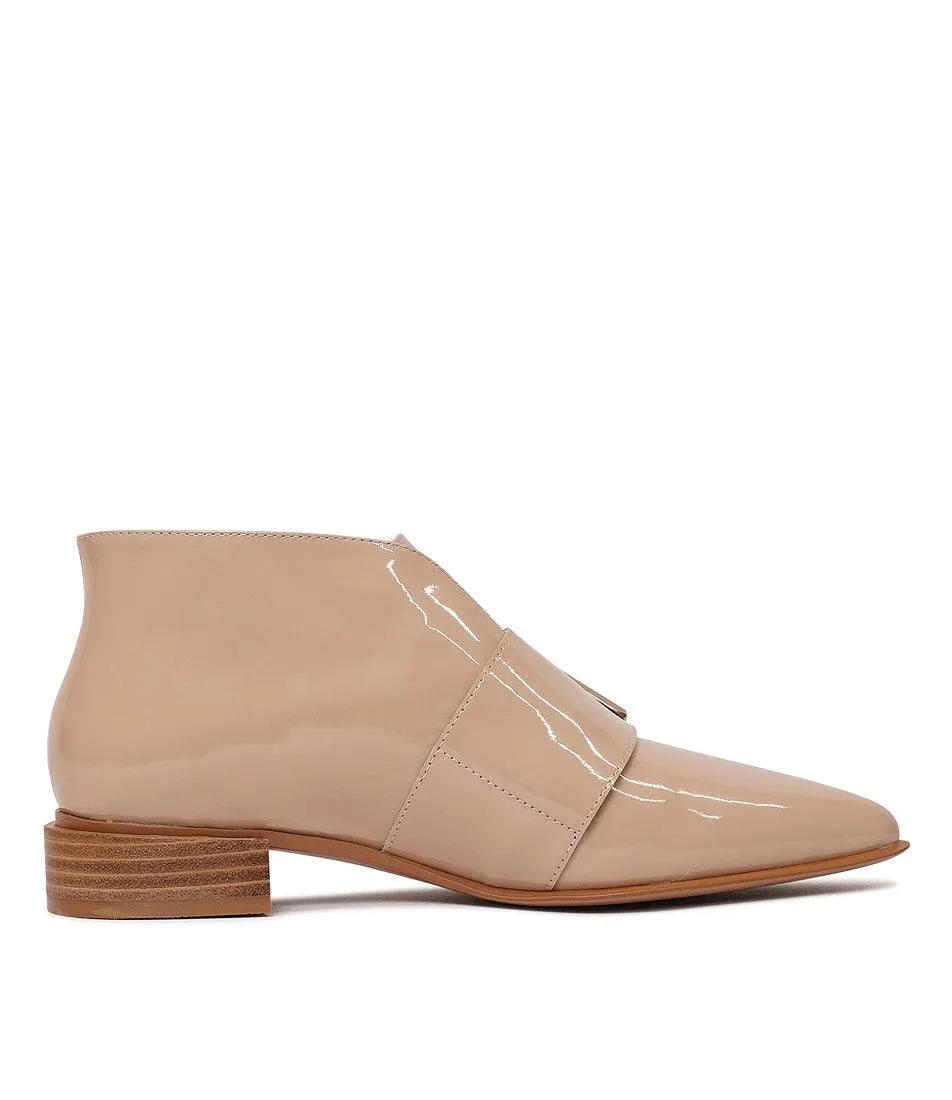 Essy Camel Patent Leather Ankle Boots
