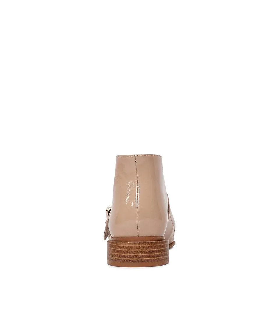 Essy Camel Patent Leather Ankle Boots