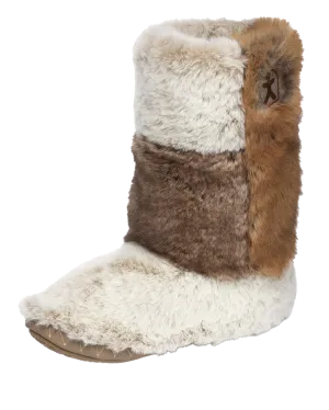 Florence Longer Length Luxury Faux Fur Slipper Boots in Patchwork Ferret
