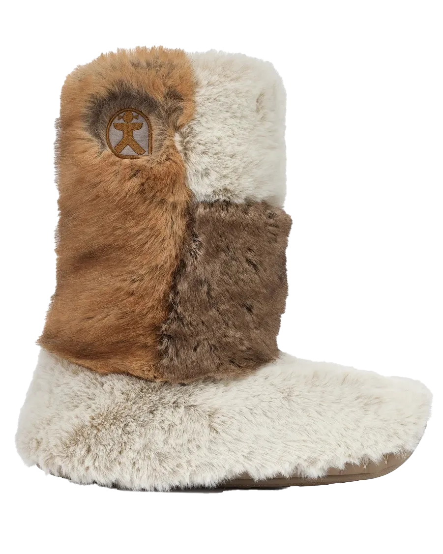 Florence Longer Length Luxury Faux Fur Slipper Boots in Patchwork Ferret
