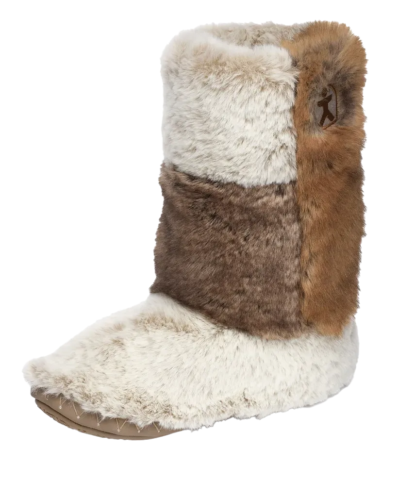 Florence Longer Length Luxury Faux Fur Slipper Boots in Patchwork Ferret