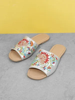 Flower Embroidered Flat Sandals