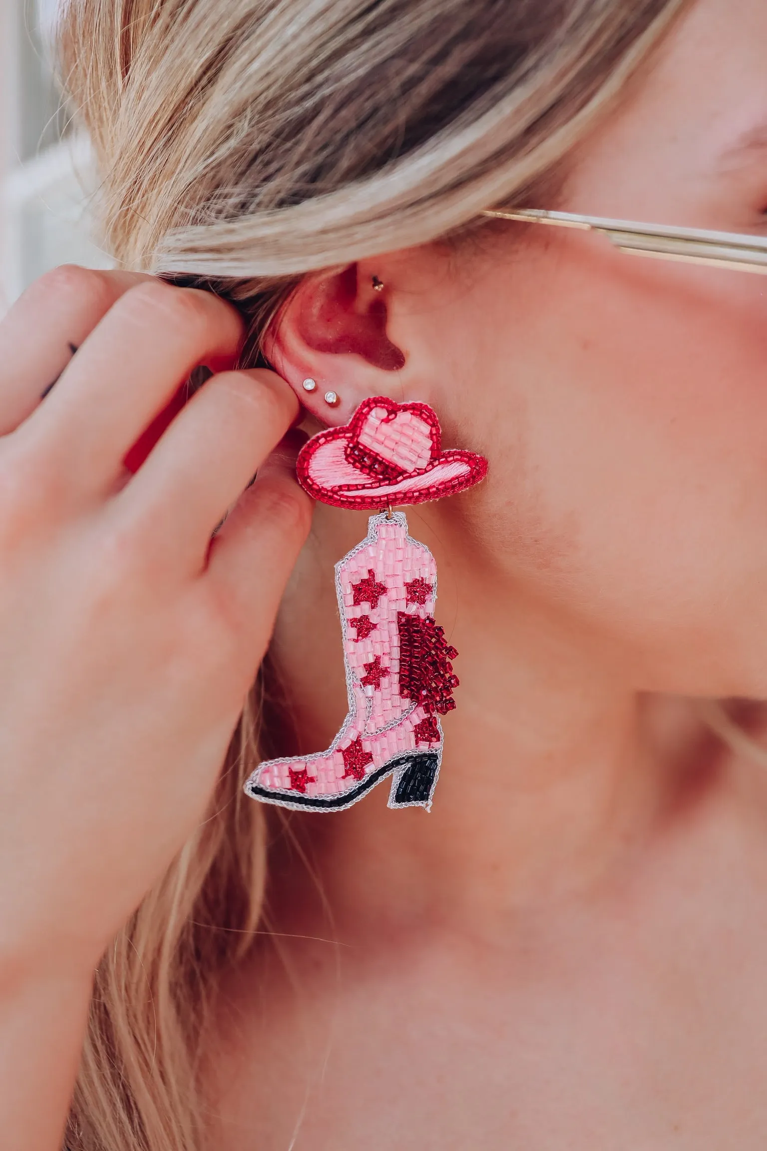 Fringe Cowgirl Boot Earrings by Taylor Shaye - Pink