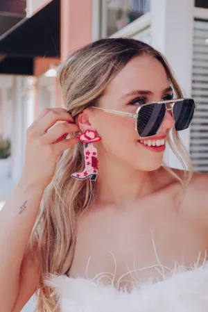 Fringe Cowgirl Boot Earrings by Taylor Shaye - Pink