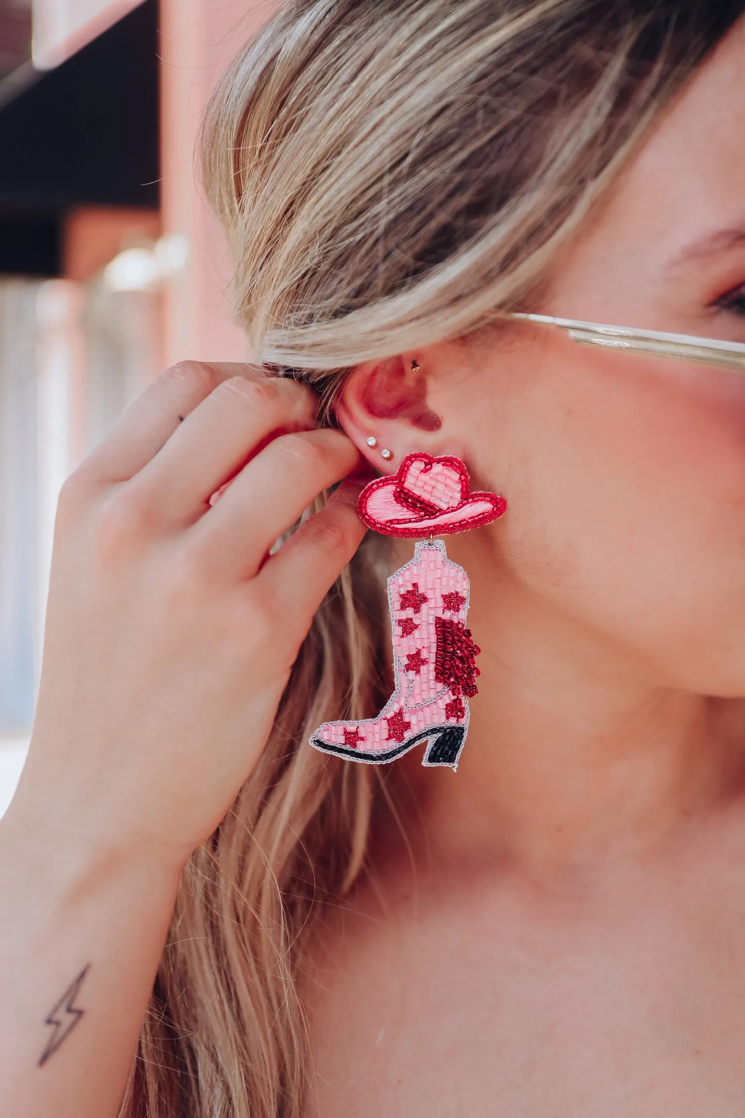 Fringe Cowgirl Boot Earrings by Taylor Shaye - Pink