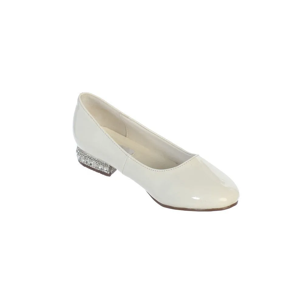 Girls Ivory Glitter Rhinestone Jeweled Heel Patent Leather Flats 9 Toddler-5 Kids