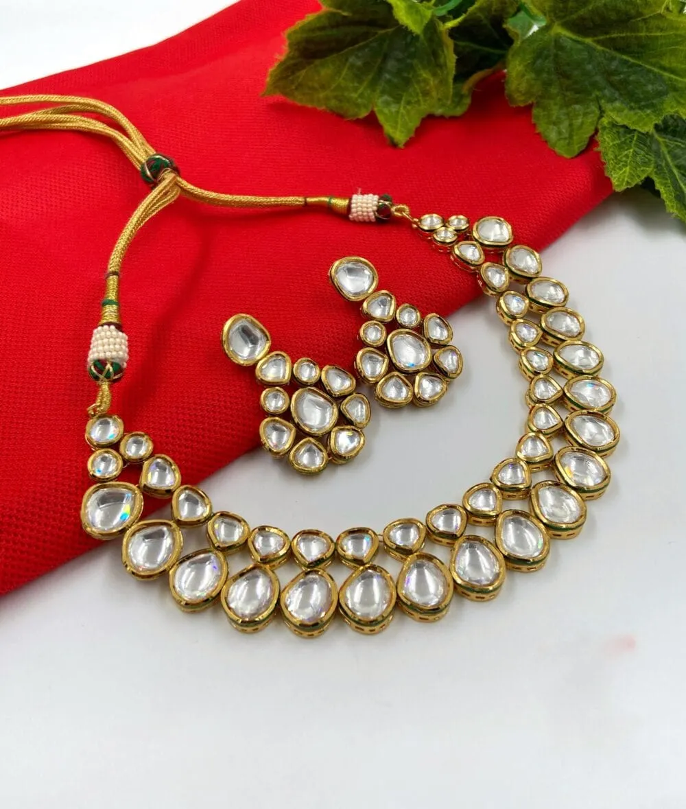 Gold Plated Kundan Necklace Set For Weddings Parties By Gehna Shop