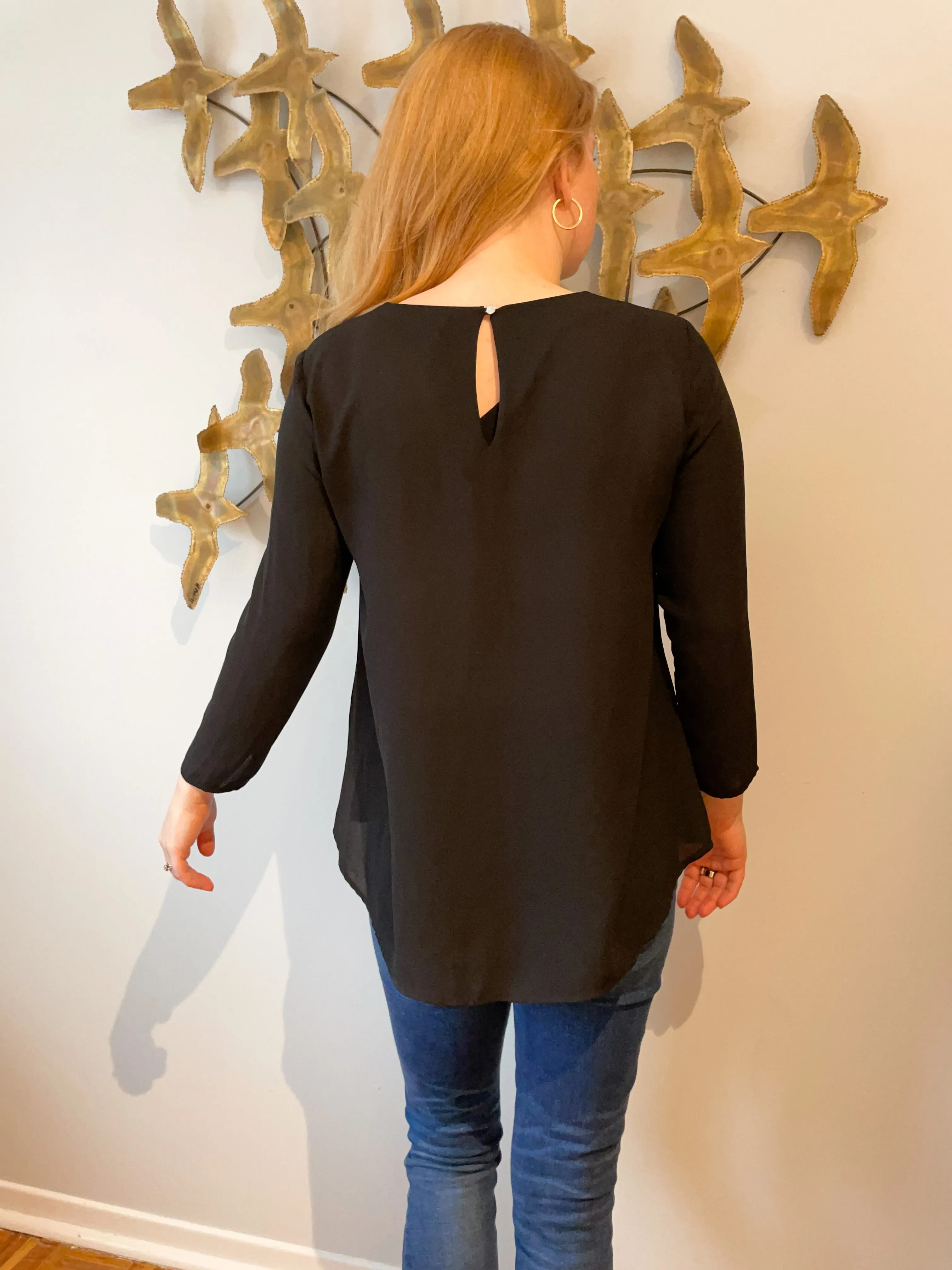 H&M Black Studded 3/4 Sleeve Flowy Top - Size 6
