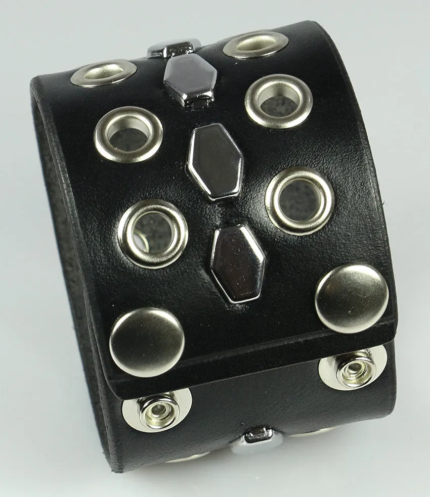 Hexagon Studded Leather Wristband, with Eyelets