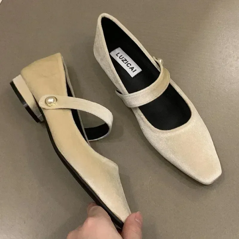 Hnzxzm Suede Flats Loafers Women Marie Janes Spring Shoes 2024 Square Toe Ballet Dance Shoes Fashion Luxury Dress Zapatillas De Mujer