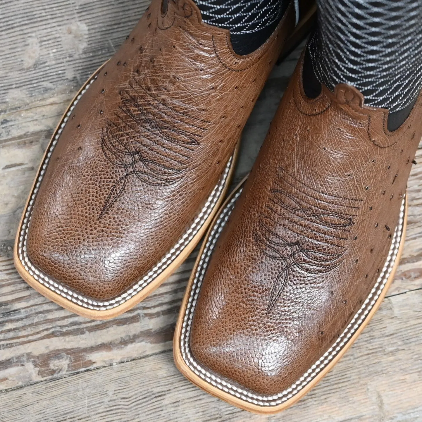 Horse Power Kango Boot with Ostrich Vamp in Tabbaco and Black Shank