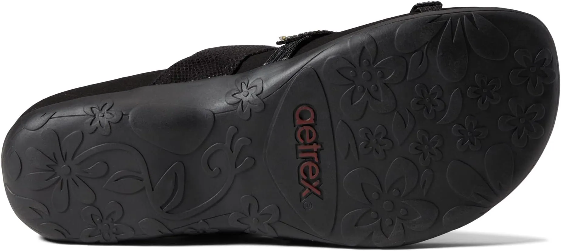 Izzy Sparkle Aetrex Flat Sandals in Black Sparkle