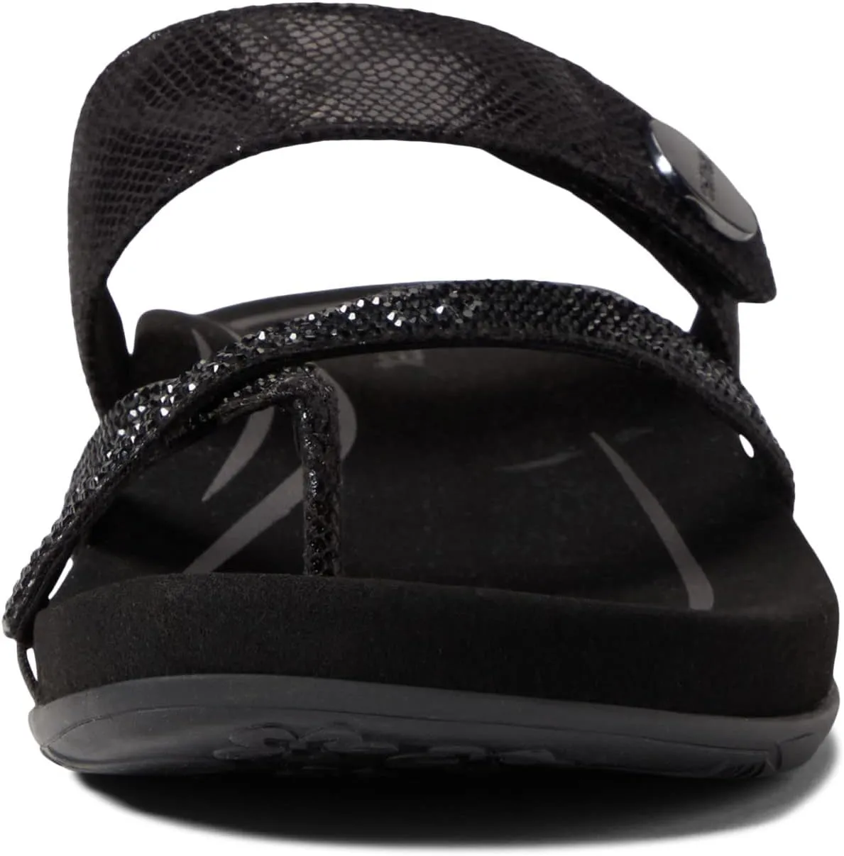 Izzy Sparkle Aetrex Flat Sandals in Black Sparkle