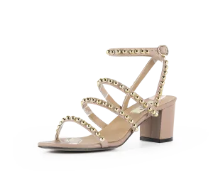 Kaisley Genuine Leather Studded Block Heel Caged Sandals