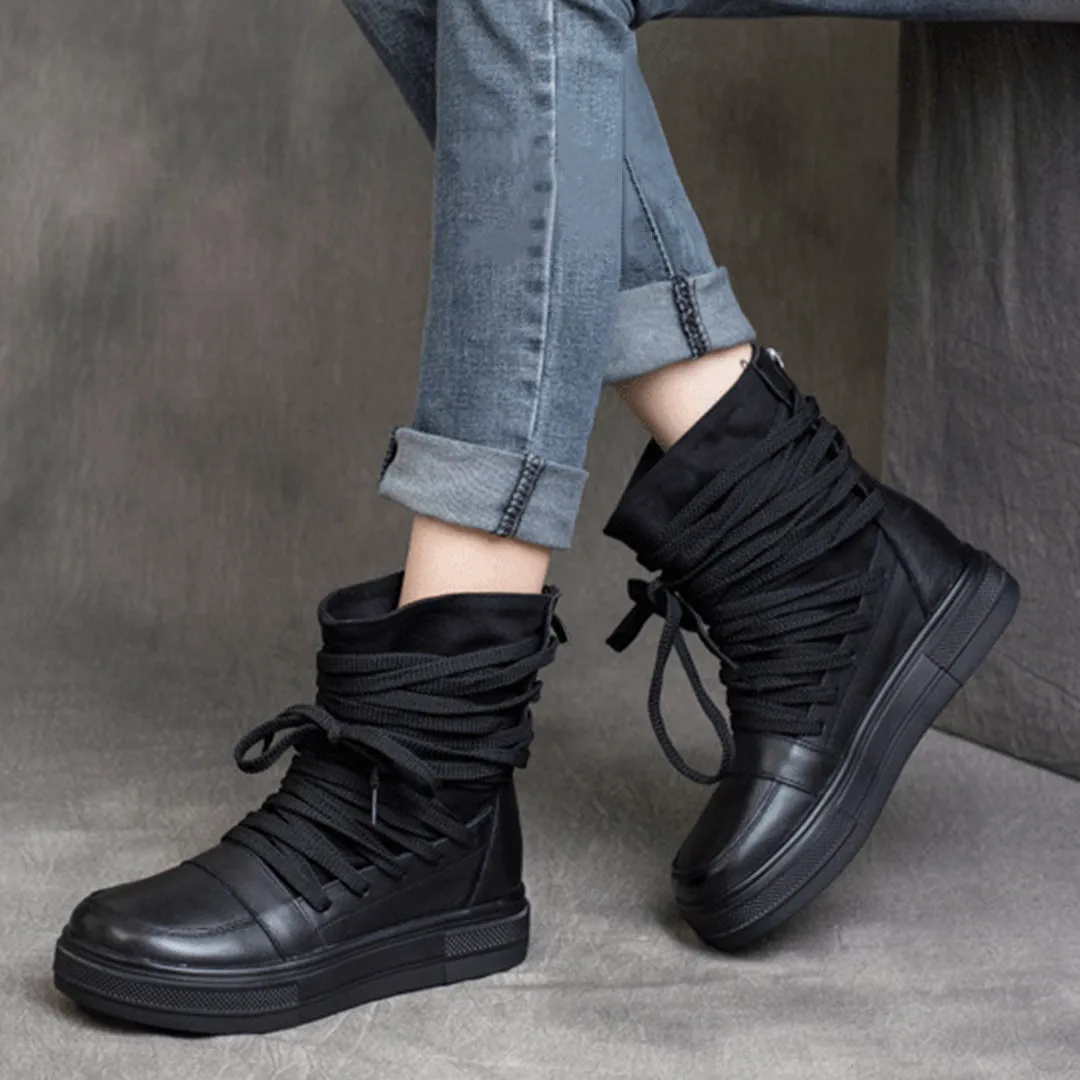 Lace-Up MId Heel Martin Boots