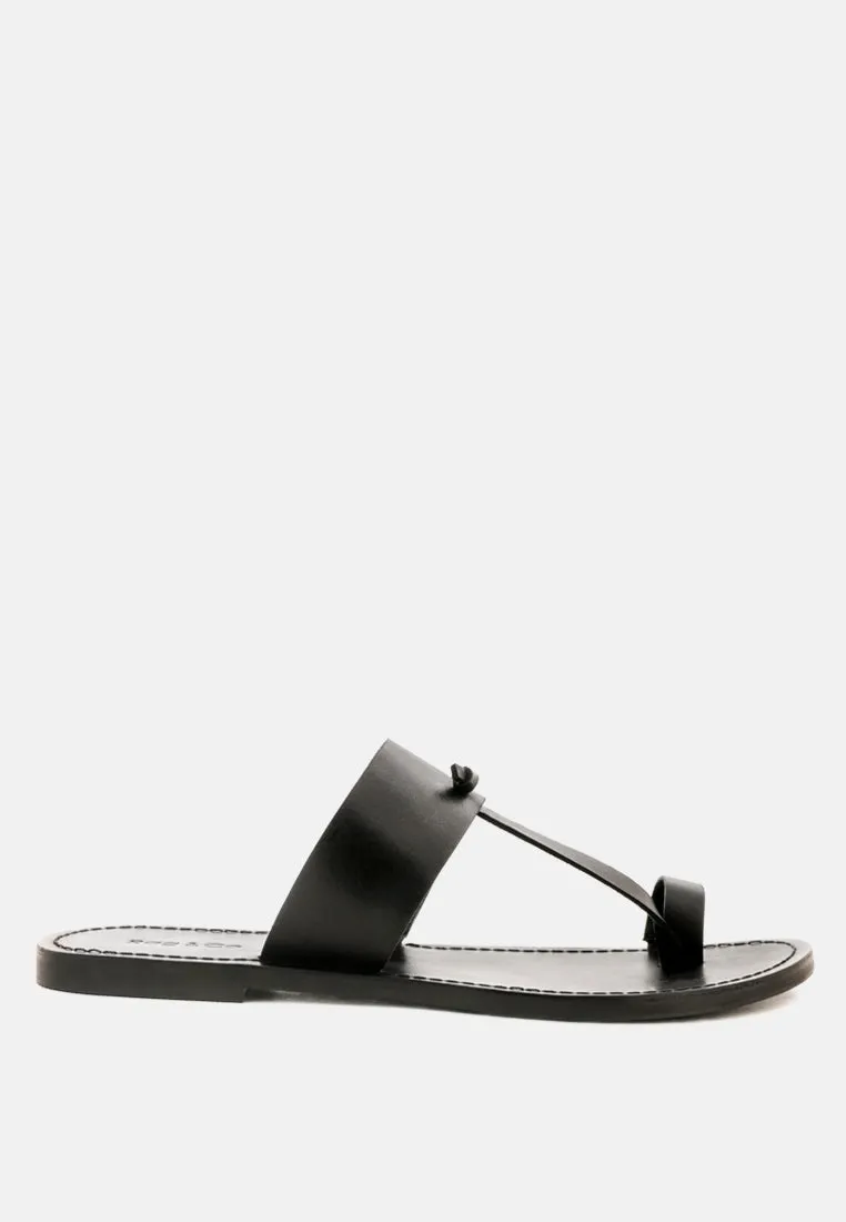 LEONA Black Thong Flat Sandals