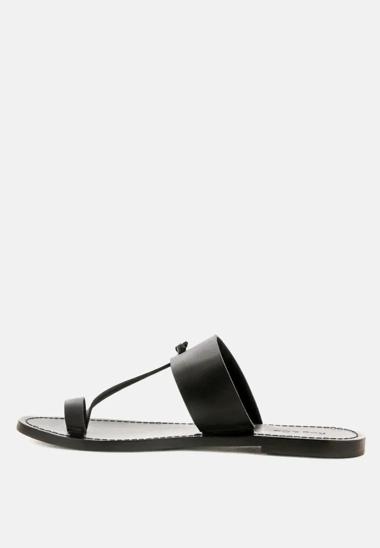 LEONA Black Thong Flat Sandals