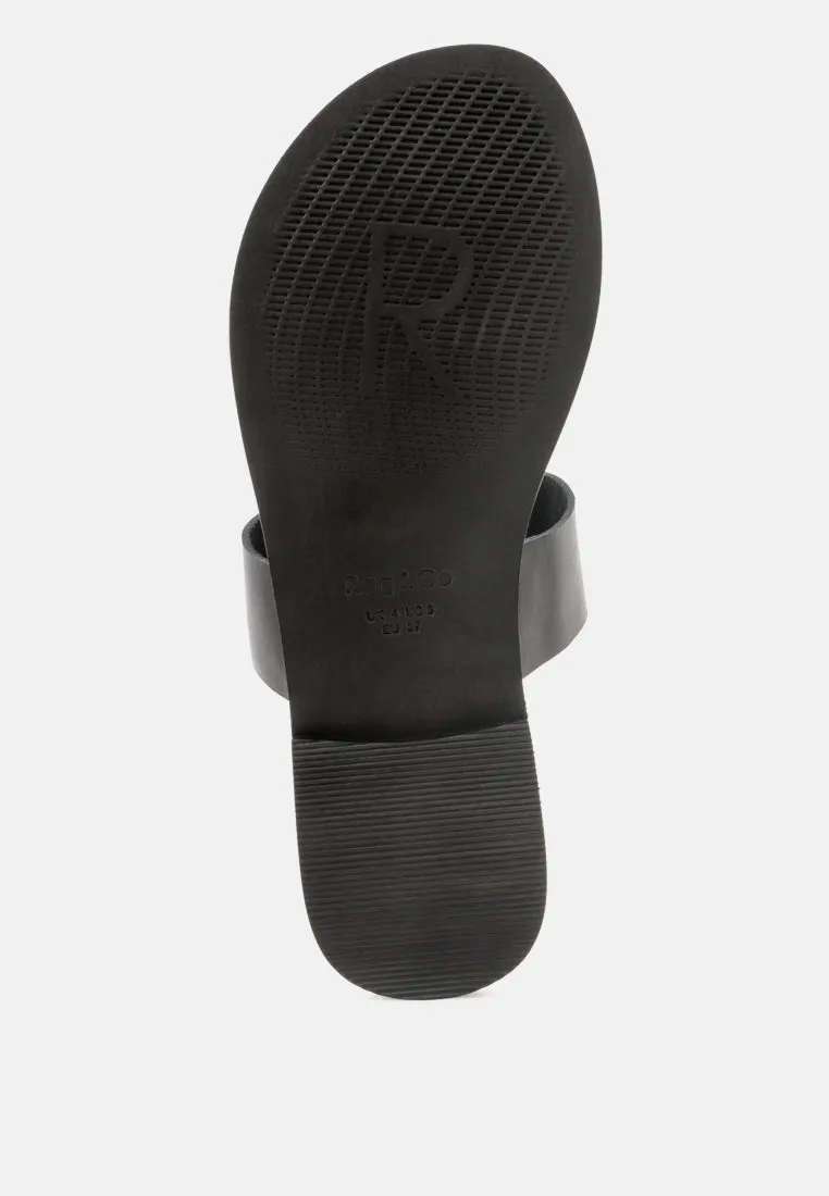 LEONA Black Thong Flat Sandals