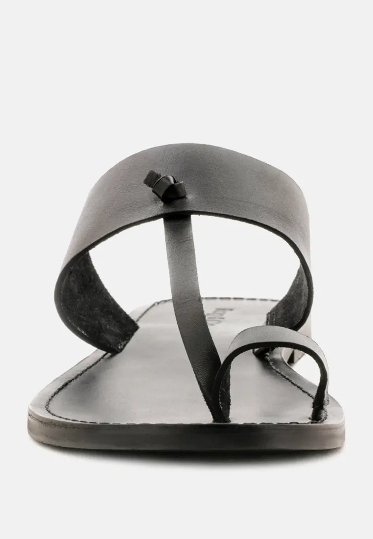 LEONA Black Thong Flat Sandals