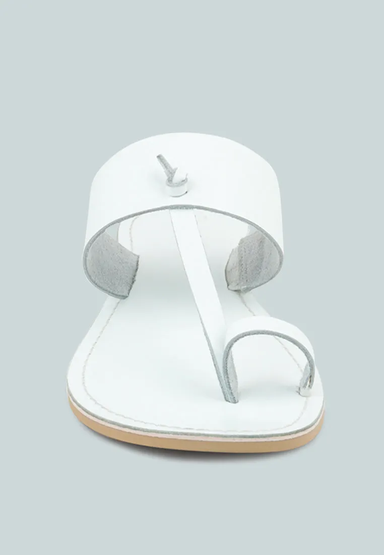LEONA White Thong Flat Sandals
