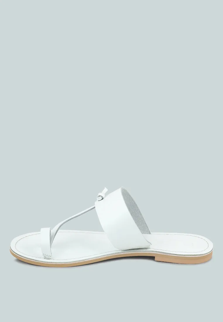 LEONA White Thong Flat Sandals