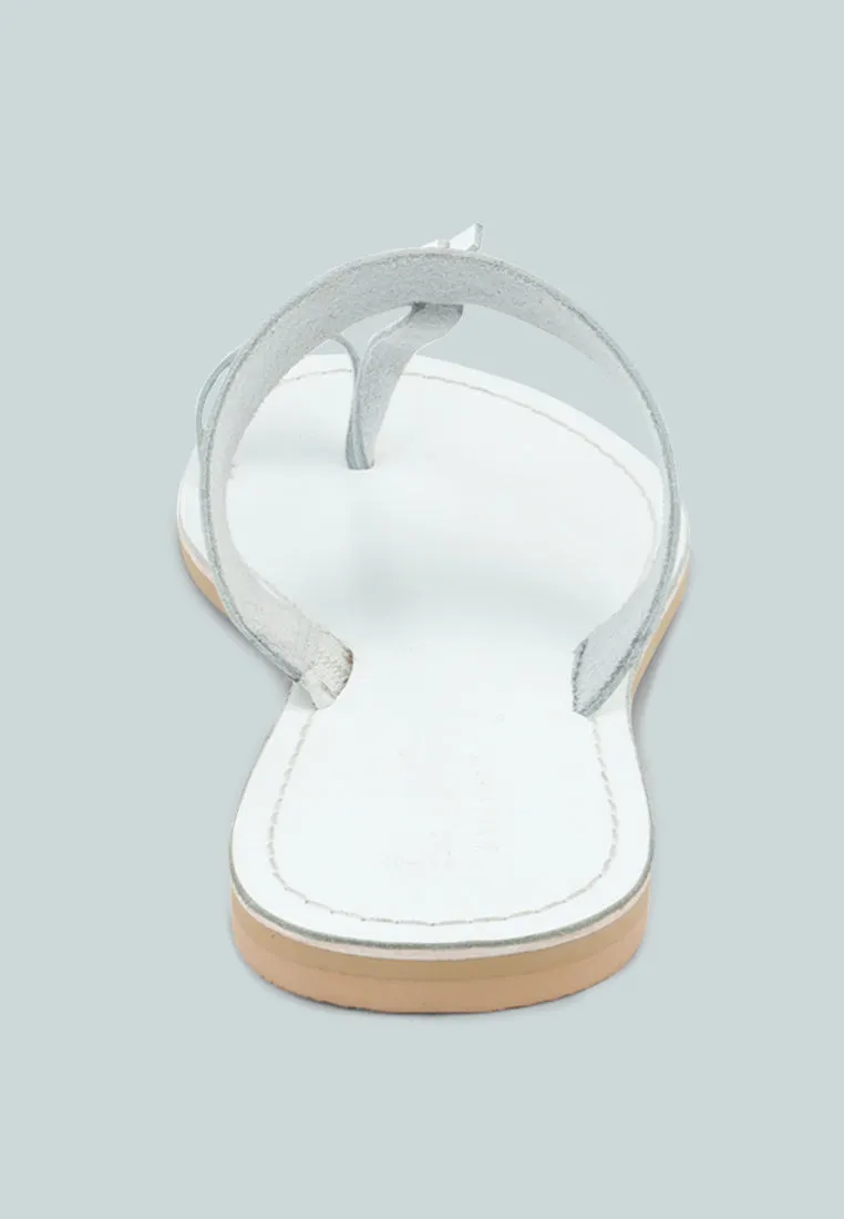 LEONA White Thong Flat Sandals