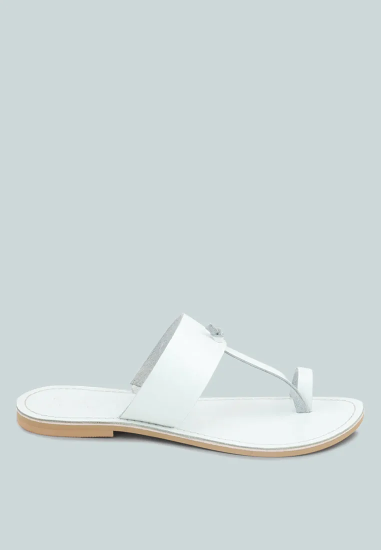 LEONA White Thong Flat Sandals