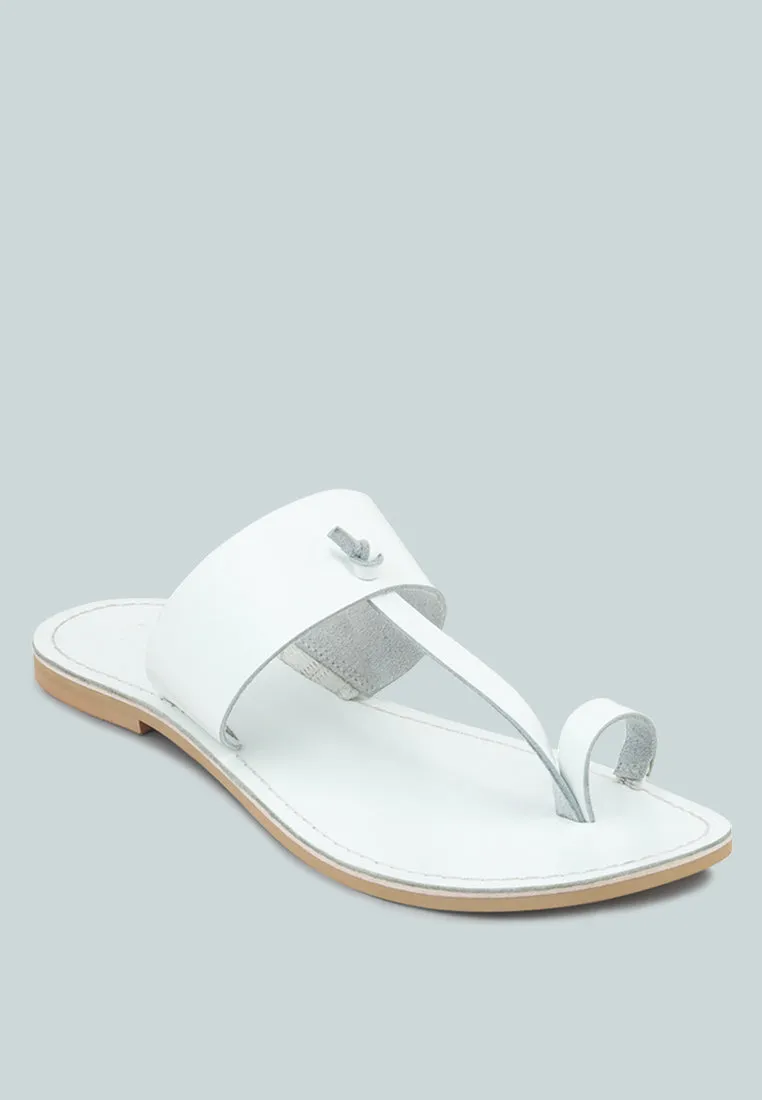LEONA White Thong Flat Sandals
