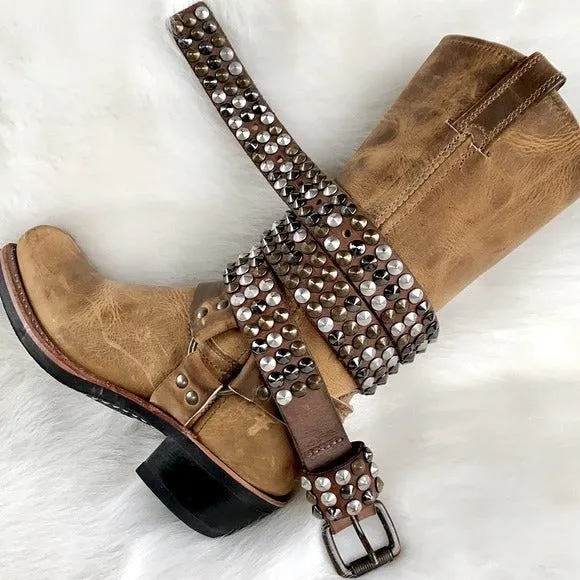 LIEBESKIND BERLIN Studded Tan Brown Leather Belt