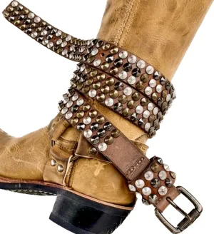 LIEBESKIND BERLIN Studded Tan Brown Leather Belt