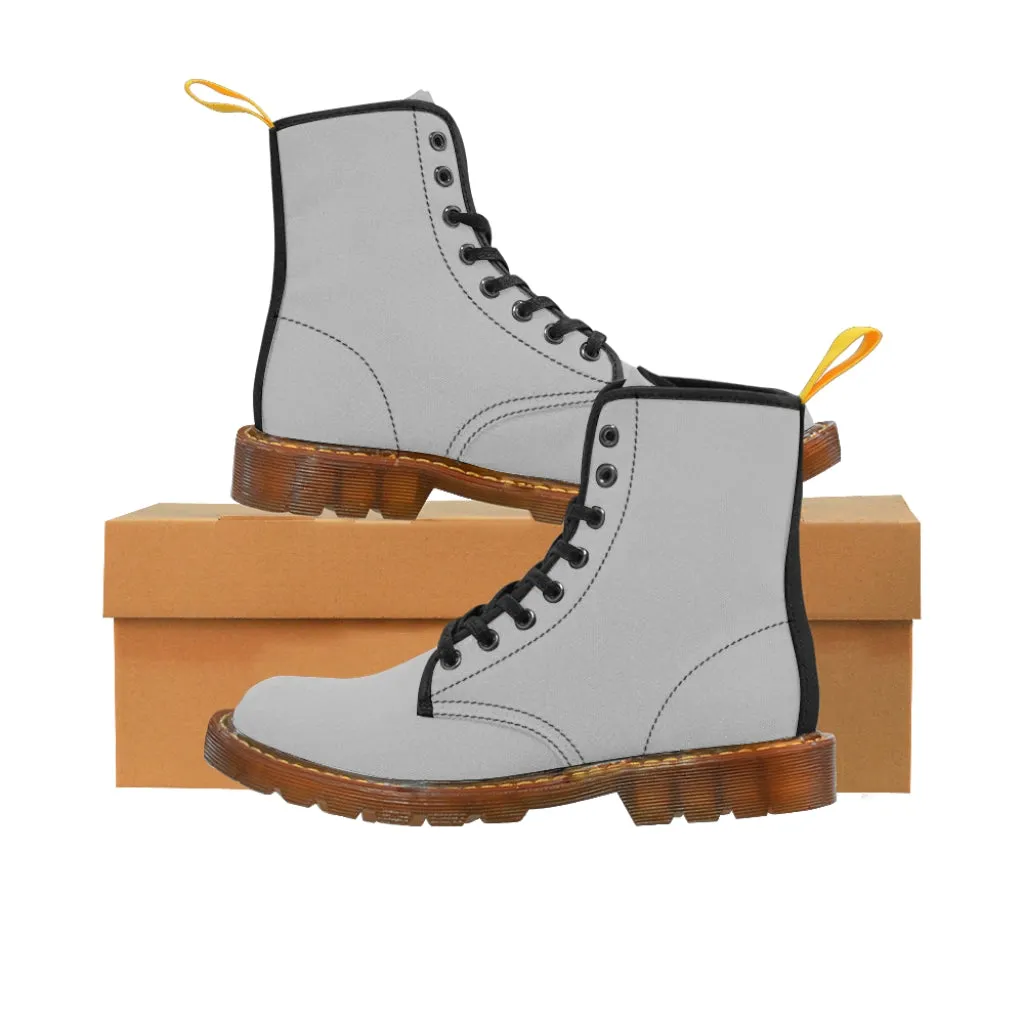 Light Grey Women's Canvas Boots, Solid Gray Color Modern Essential Winter Boots For Ladies (US Size: 6.5-11)