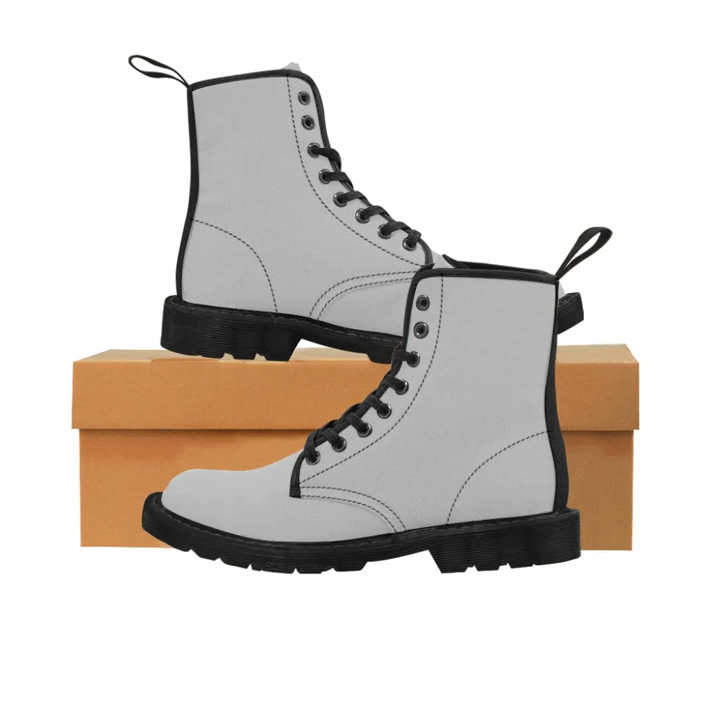 Light Grey Women's Canvas Boots, Solid Gray Color Modern Essential Winter Boots For Ladies (US Size: 6.5-11)