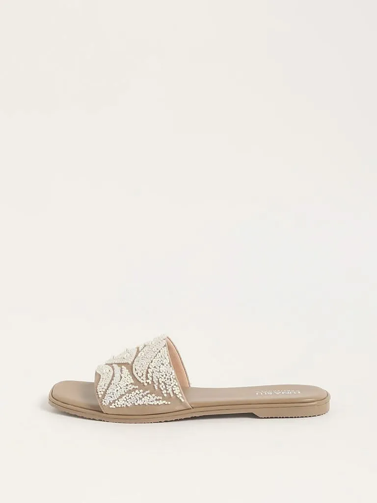 LUNA BLU Taupe Pearl Embroidered Sandals