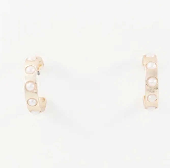Matte Gold 1" Hoop Pearl Studded Accents