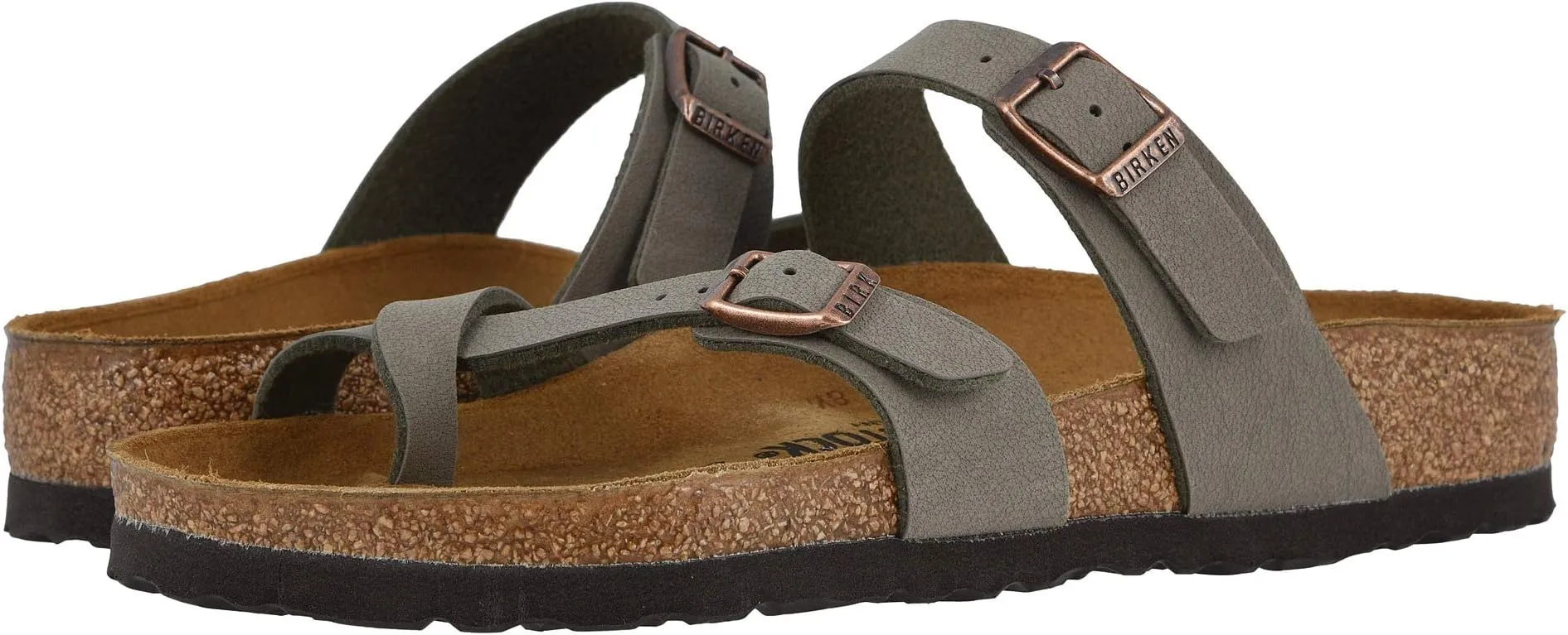 Mayari Flat Sandals - Birko-Flor & Birkibuc Birkenstock, Stone Birkibuc