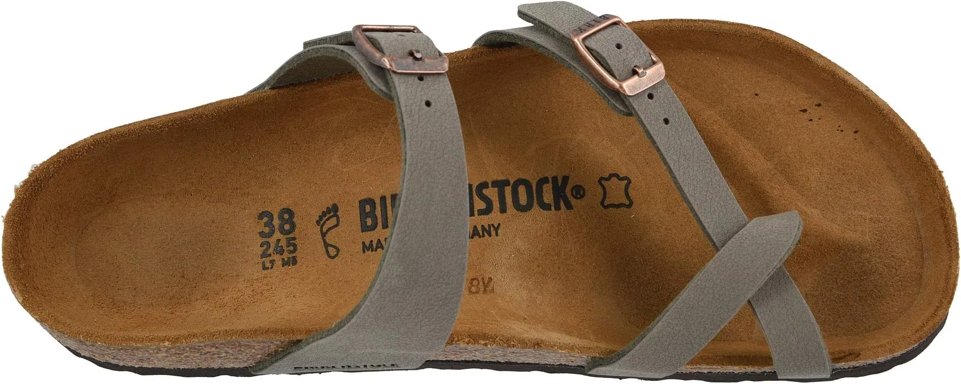Mayari Flat Sandals - Birko-Flor & Birkibuc Birkenstock, Stone Birkibuc