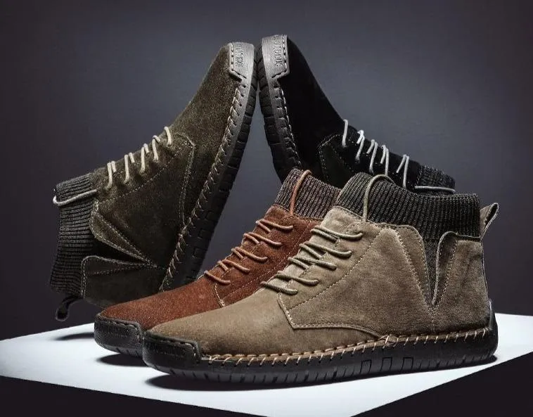Mens casual ankle boots suede retro lace-up boots fall/winter shoes for men