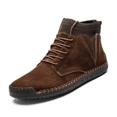 Mens casual ankle boots suede retro lace-up boots fall/winter shoes for men