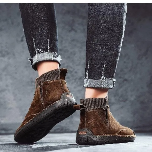 Mens casual ankle boots suede retro lace-up boots fall/winter shoes for men