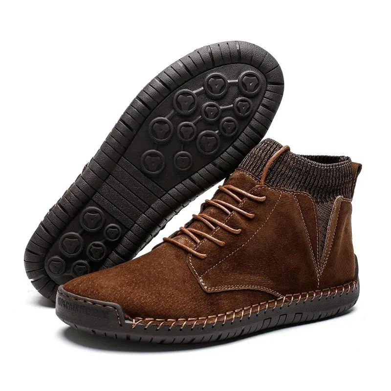 Mens casual ankle boots suede retro lace-up boots fall/winter shoes for men