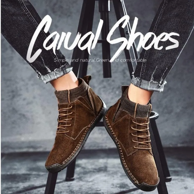 Mens casual ankle boots suede retro lace-up boots fall/winter shoes for men