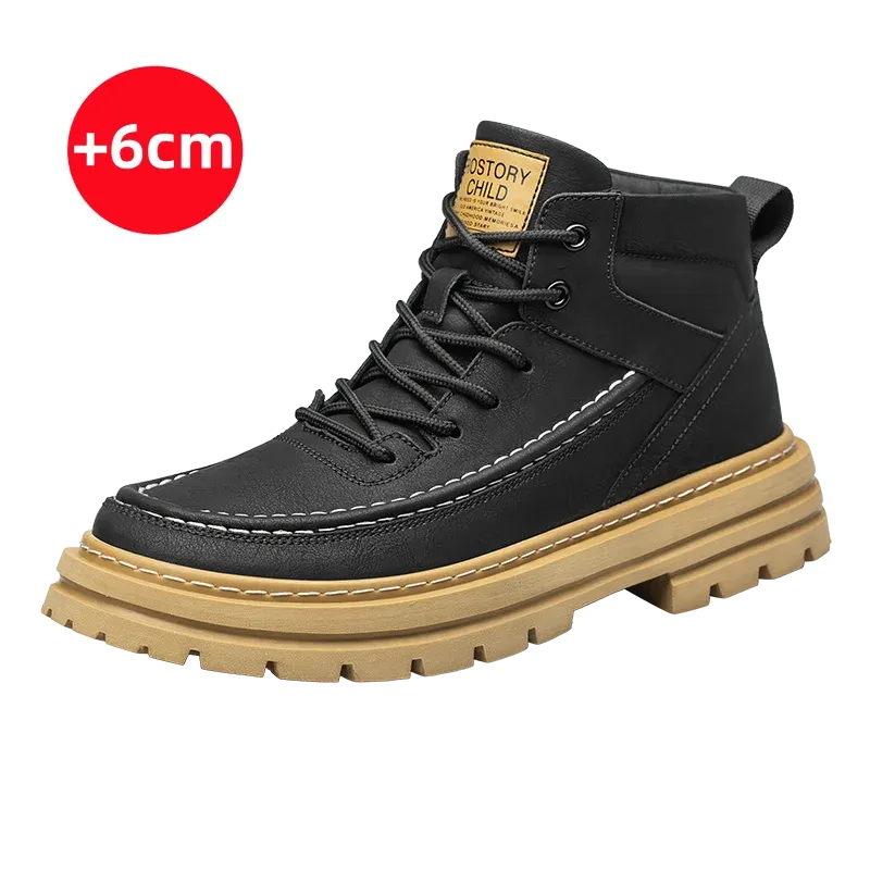Men's Elevated Shoes Personalized Genuine Leather Boots Men's Outdoor Work Wear Boots Winter High Top Shoes