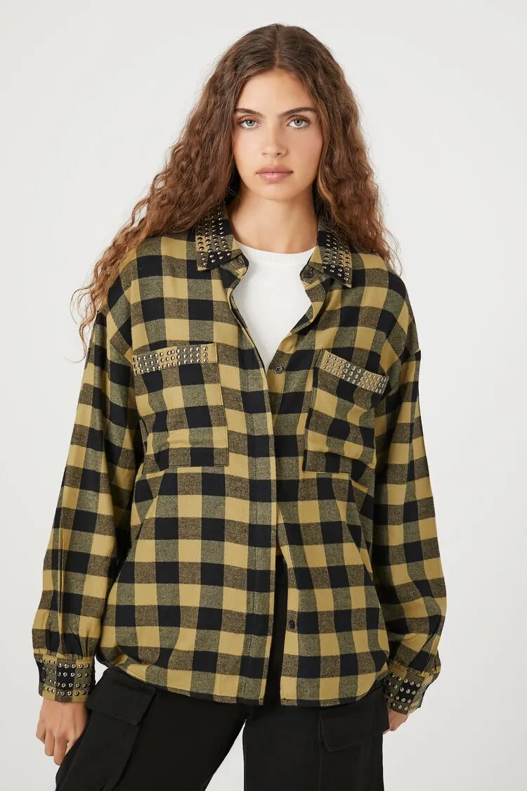 Oversized Studded Flannel Shirt