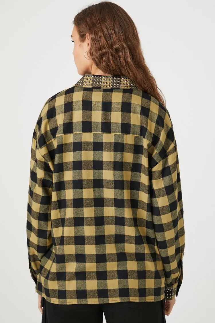 Oversized Studded Flannel Shirt