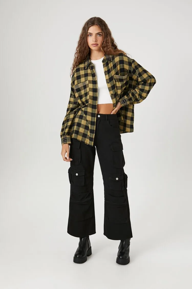 Oversized Studded Flannel Shirt