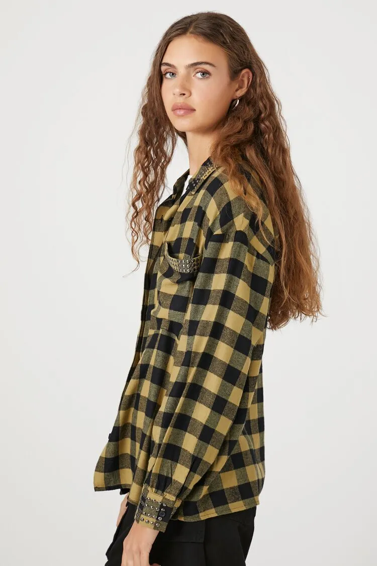 Oversized Studded Flannel Shirt