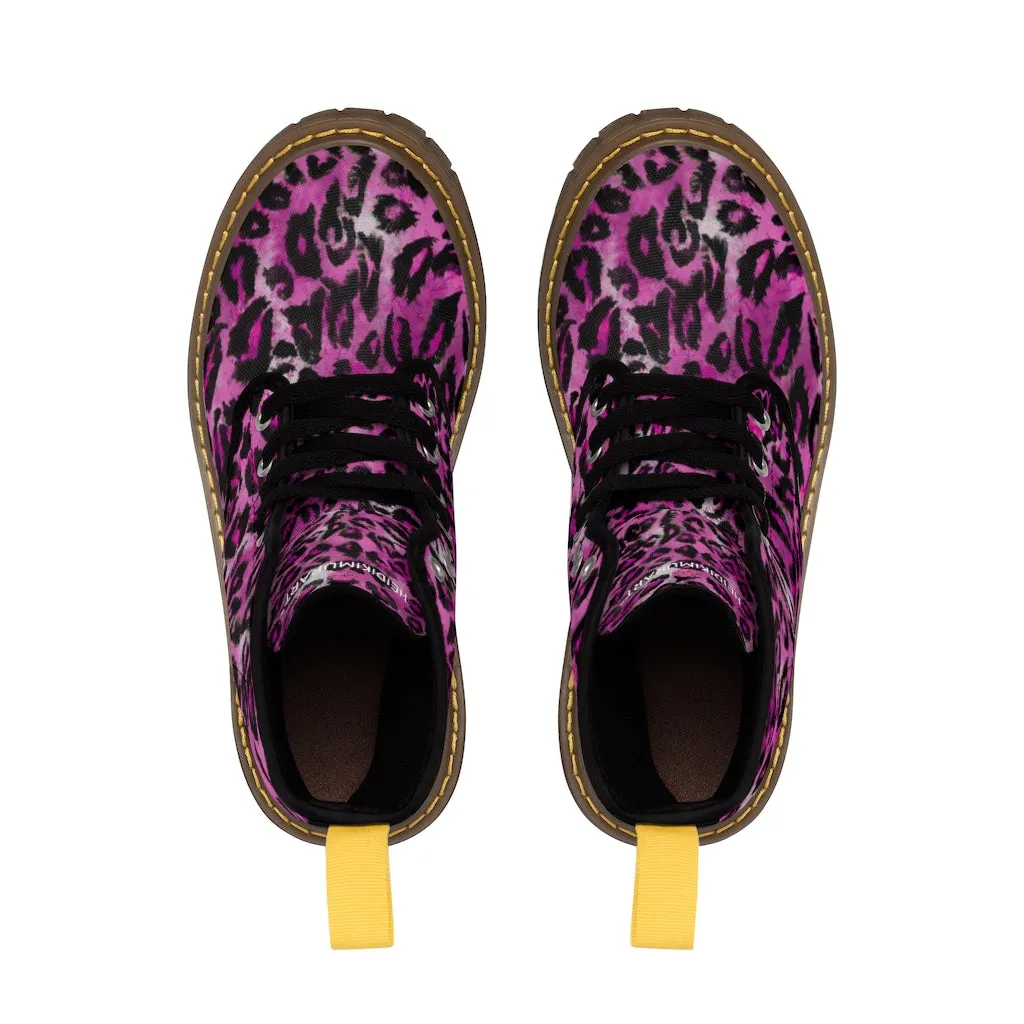 Pink Leopard Women's Canvas Boots, Best Leopard Animal Print Winter Boots For Ladies