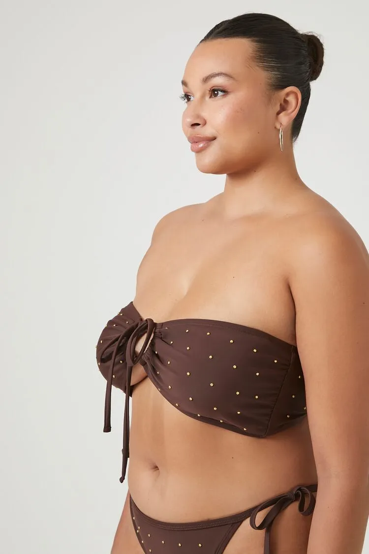 Plus Size Studded Bandeau Bikini Top