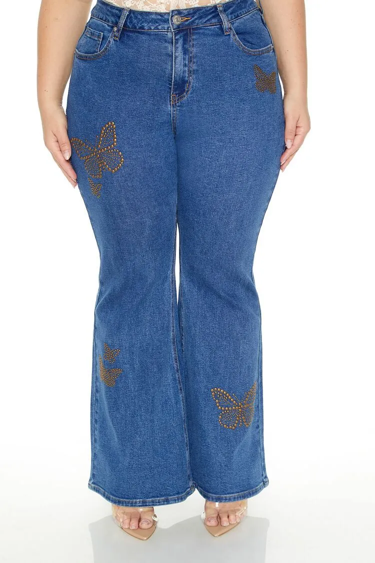 Plus Size Studded Butterfly Jeans